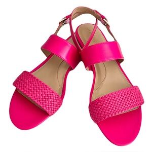 NWOB Talbots Pink Leather ‘Keri Braid’ Woven Slingback Sandals, Size 8.5